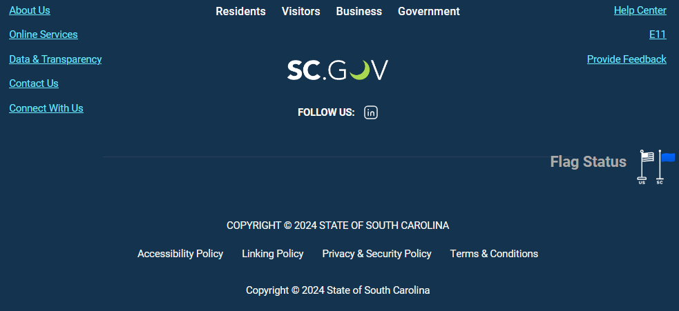 SC.GOV Bottom-of-page (footer) navigation