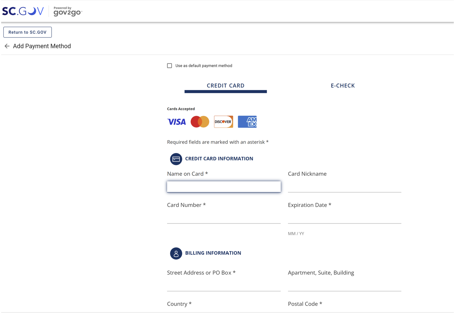 Screenshot of credit card data fields