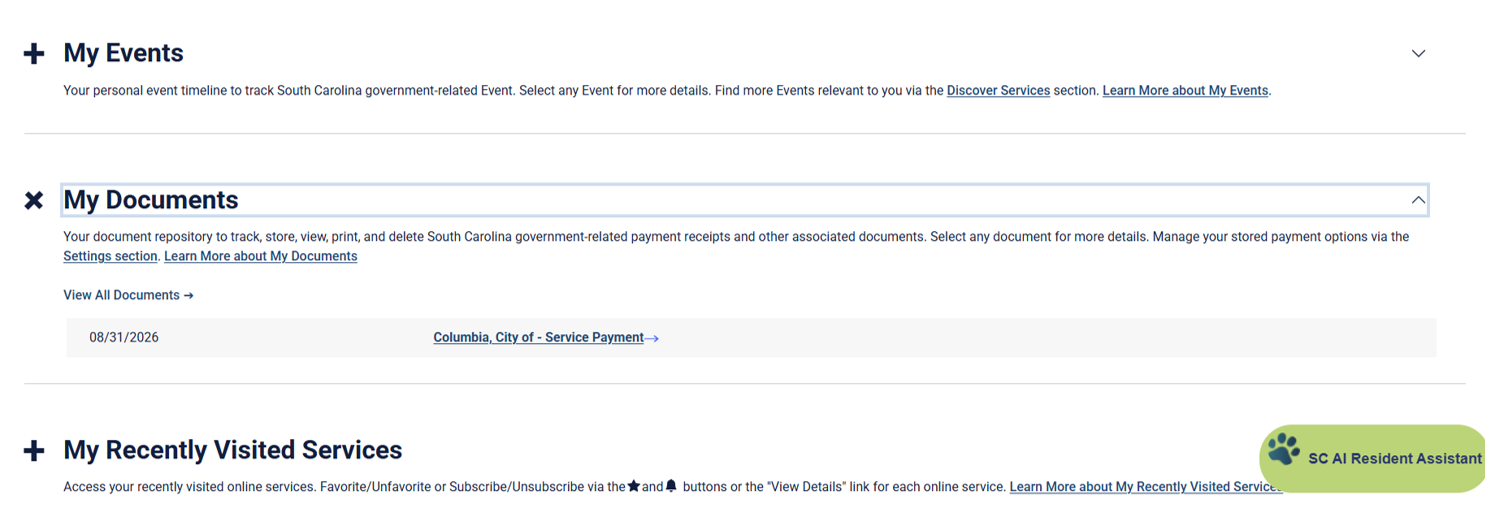screenshot of a receipt under "My Documents"