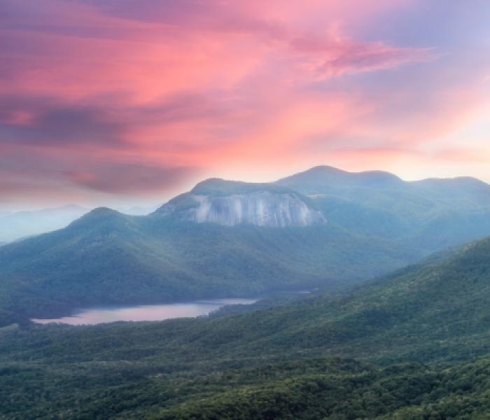 mountain lake at sunset